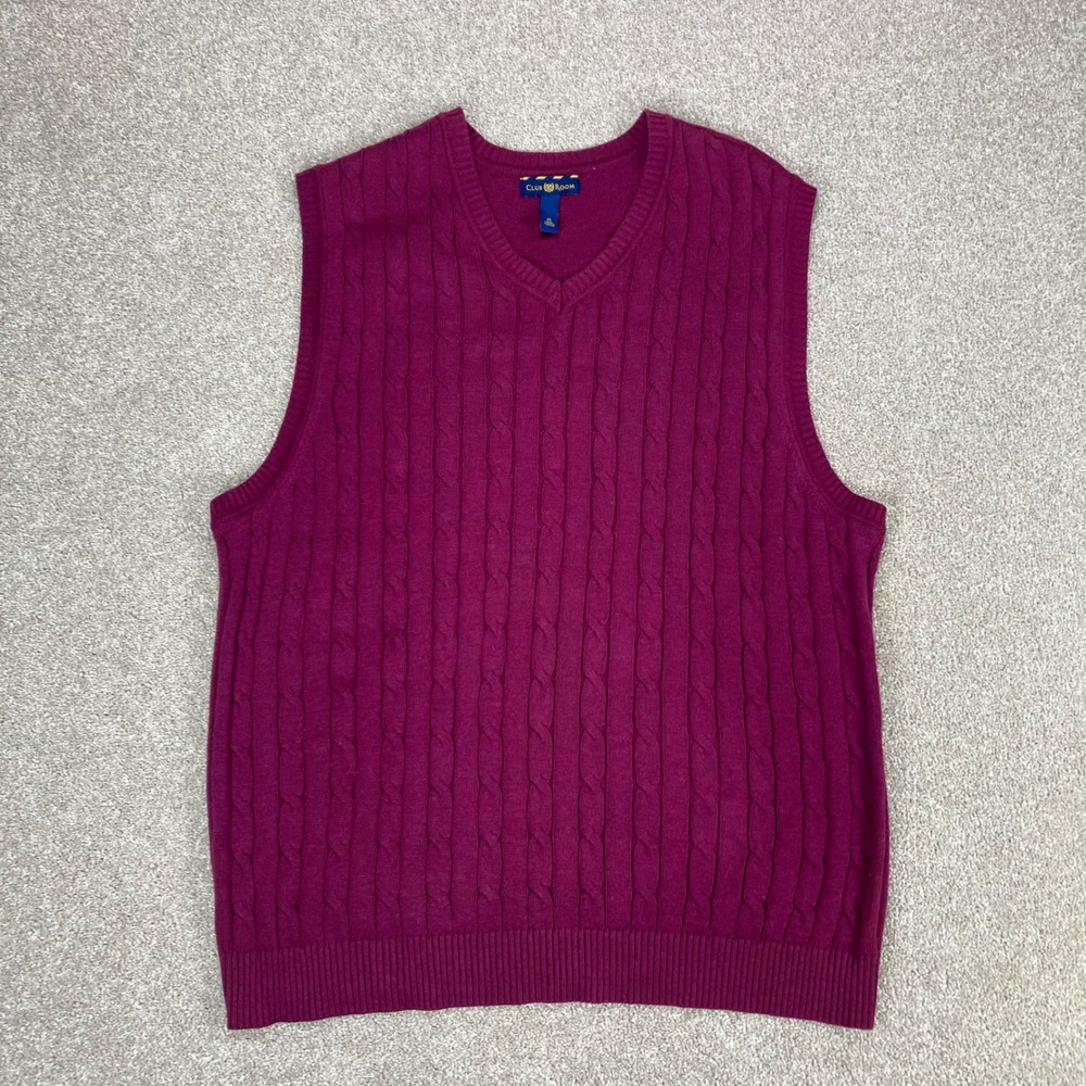 Club Room Cable Knit Sweater Vest Mens Sz M Burgundy Ivy League Preppy Academia